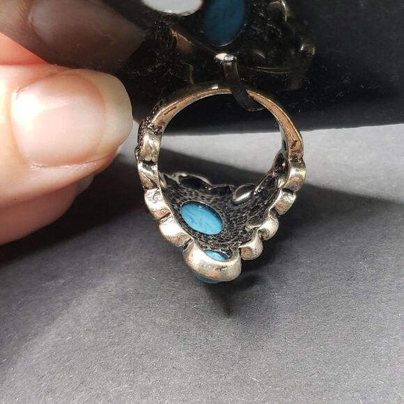 SILVER turquoise marcasite ring size 8 boho ring - Picture 6 of 6